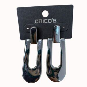Chicos Silver-Tone Open Rectangular Dangling Earrings